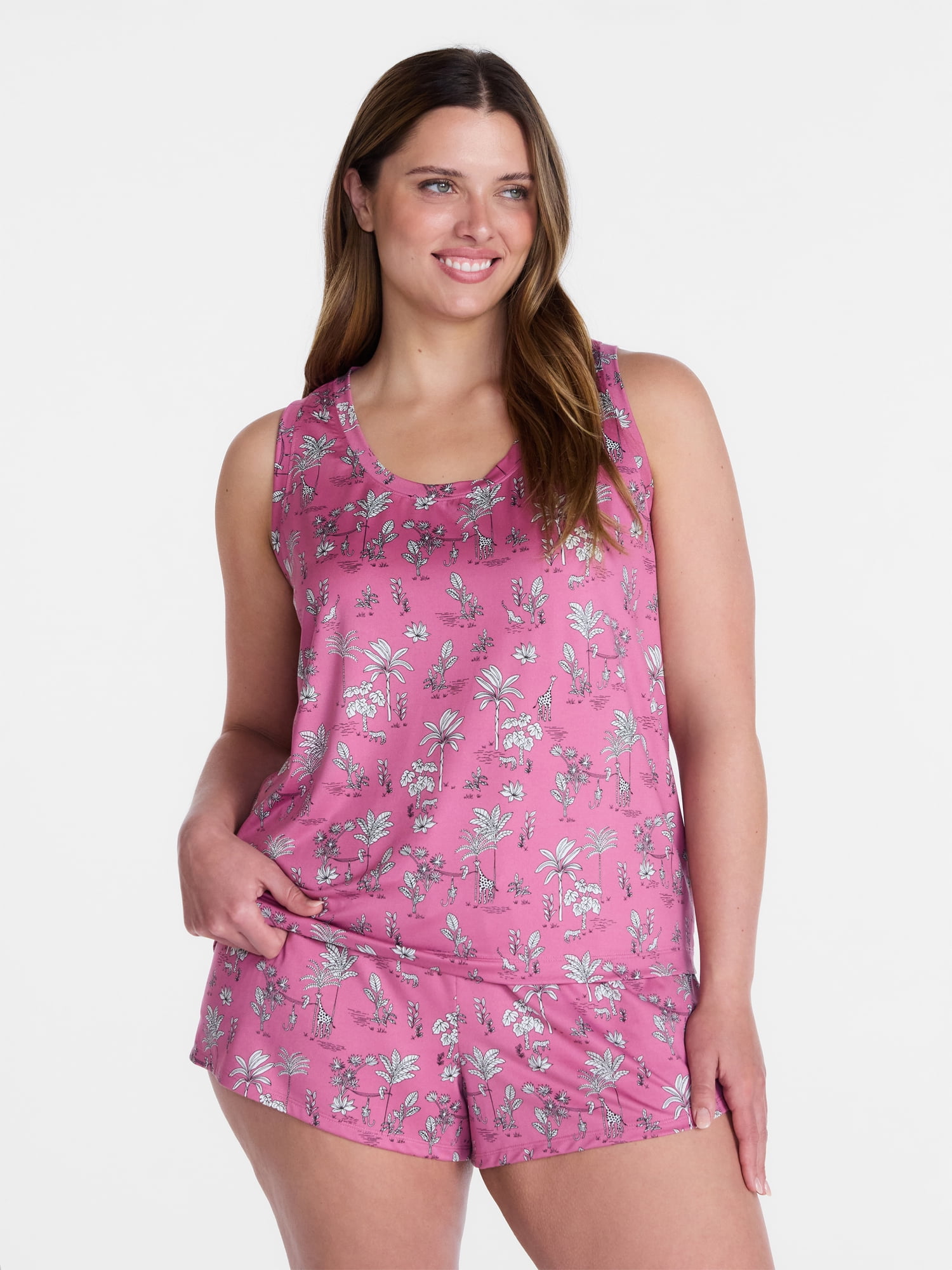 Joyspun Women's Tank Top and Shorts Pajama Set, 2-Piece, Sizes XS-3X