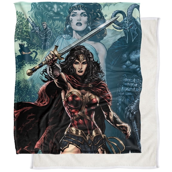 Wonder Woman Sword in Hand Silky Touch Sherpa Back Super Soft Throw Blanket