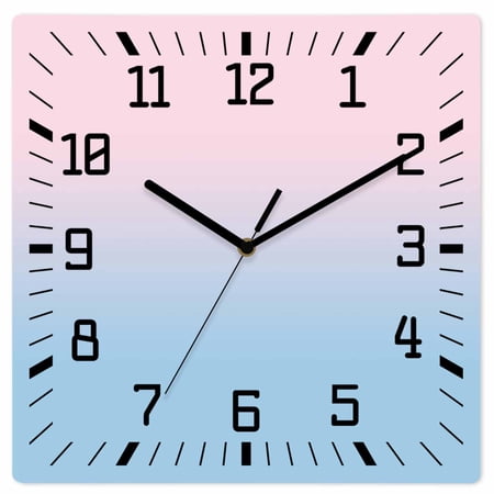 Pink Blue Ombre Wooden Wall Clock Silent Non Ticking, Pink Gradient Color Modern Abstract Art Square Wall Clocks Battery Operated, Decor Clock for Home Office, Living Room, Kitchen, 12 Inch