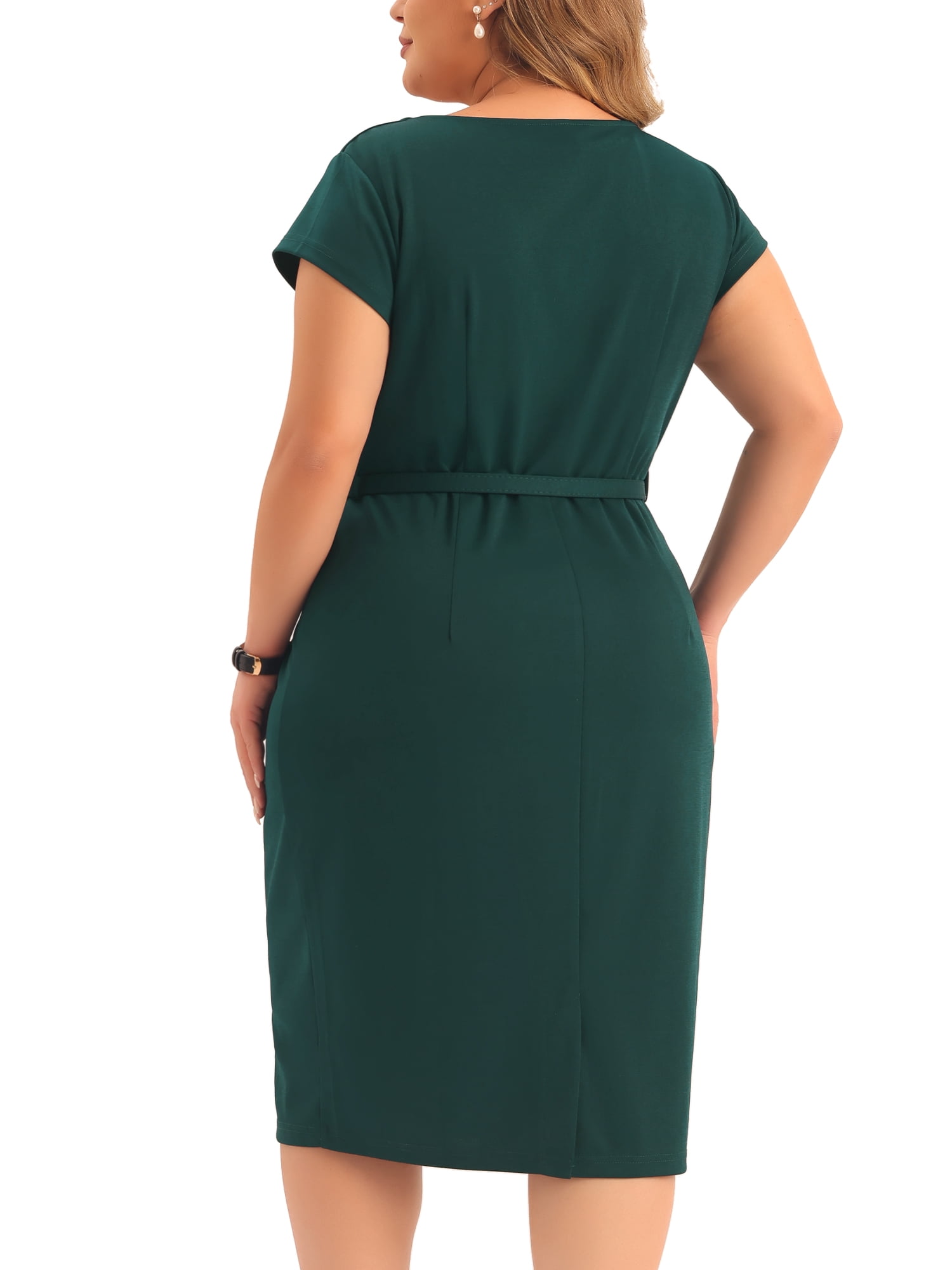 DARING DIVA Women's Plus Size Office Vintage Pencil Dress Bodycon Dress 3X Dark Green