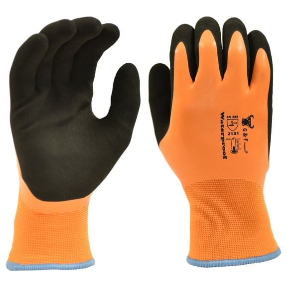 G & F Products Waterproof Winter Work Gloves, Double Latex Coated, Thermal Insulated 15-Gauge Nylon Shell, Cold Weather Freezer & Outdoor Grip Gloves for Men, Orange, X-Large, 1 Pair