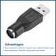 thumbnail image 4 of 2 Pcs PS/2 a USB, Adaptador PS/2 a USB Adaptador PS/2 hembra a USB macho para ratón teclado de escritorio PC laptop notebook, negro, 4 of 7