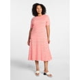 thumbnail image 3 of Time and Tru Women's Seamed Cotton Midi Dress, Sizes XS-XXXL, 3 of 5