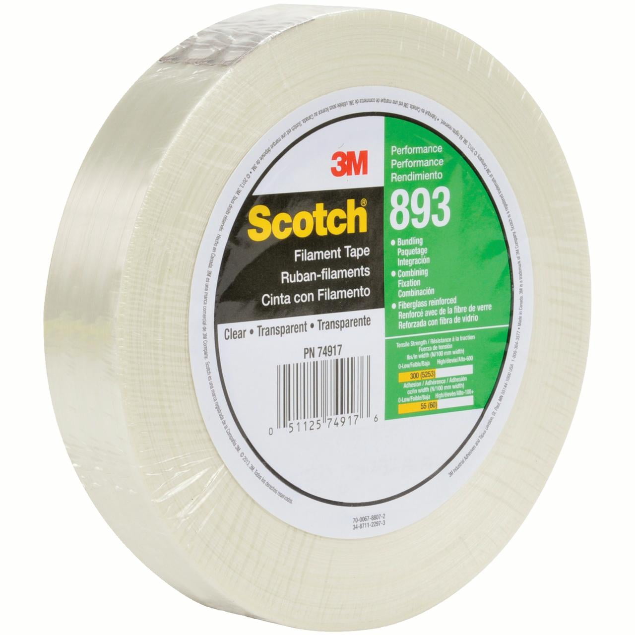 Scotch 3M 893 Strapping Tape 6.0 Mil 1" x 60 yds. Clear 6/Case T9158936PK