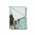 thumbnail image 2 of Dog Lover Soft Flannel Fleece Throw Blanket, Hand Drawn Detailed Pet Animal with Paw Prints Background and Bone, Cozy Plush for Indoor and Outdoor Use, 70" x 90", Pale Blue Brown, by Ambesonne, 2 of 6