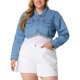 thumbnail image 1 of Chaqueta de mezclilla recortada con solapa de muesca para mujer de tallas grandes Agnes Orinda Azul Claro 2X, 1 of 7