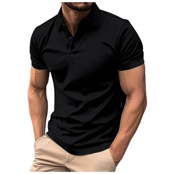Camiseta informal de manga corta y corte ajustado para hombre, de color liso, poliéster, versátil para hacer ejercicio y para el uso diario.