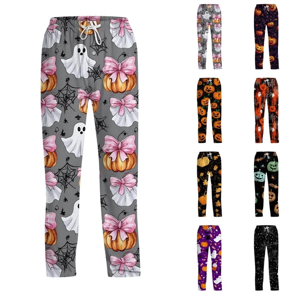 Satingcolo Men's Halloween Print Pajama Pants,Loose Fit Drawstring Halloween Sleepwear Drawstring Loungewear Halloween Gifts for Men