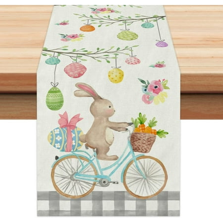 

Easter Egg Table Runner 72 Inches Rabbit Bike Coffee Home Dining Indoor Seasonal Spring Holiday Farmhouse Tabletop Decor AT377