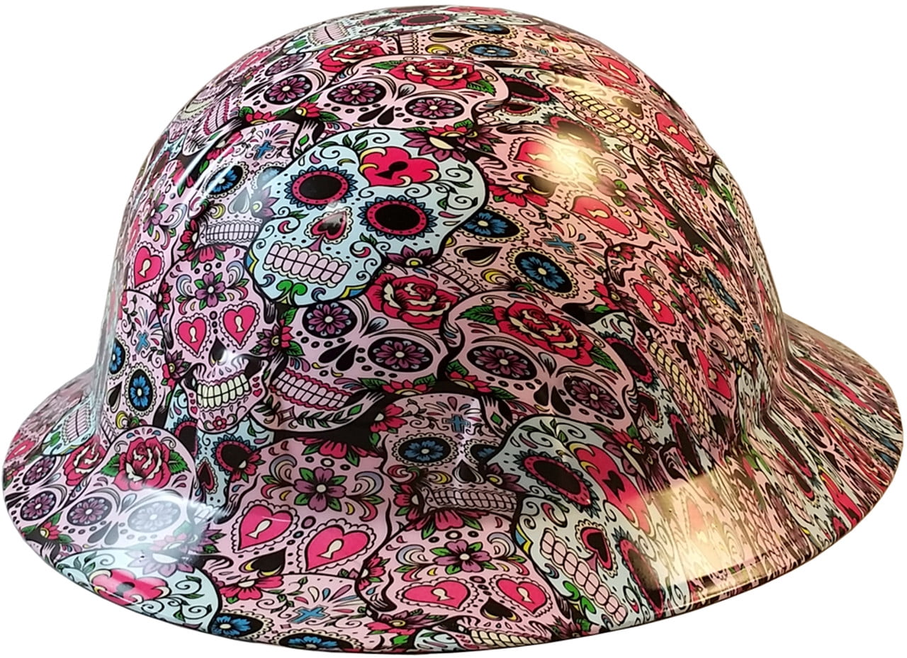 Sugar Skulls Hydro Dipped Hard Hats Full Brim Style with 4 Pt Suspension