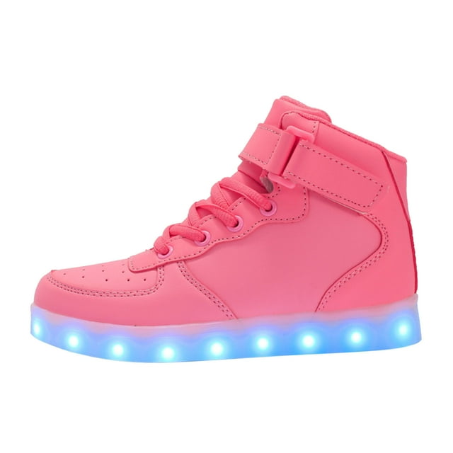 Zecgelong Fashion Children Girls Sports Shoes Flat Thick Bottom Lightweight Non SlipLuminous Flashing Trainers Shoes With LED Lights USB Charging Lace Up Shoes Girls Running Shoes Size 10-10.5 Years