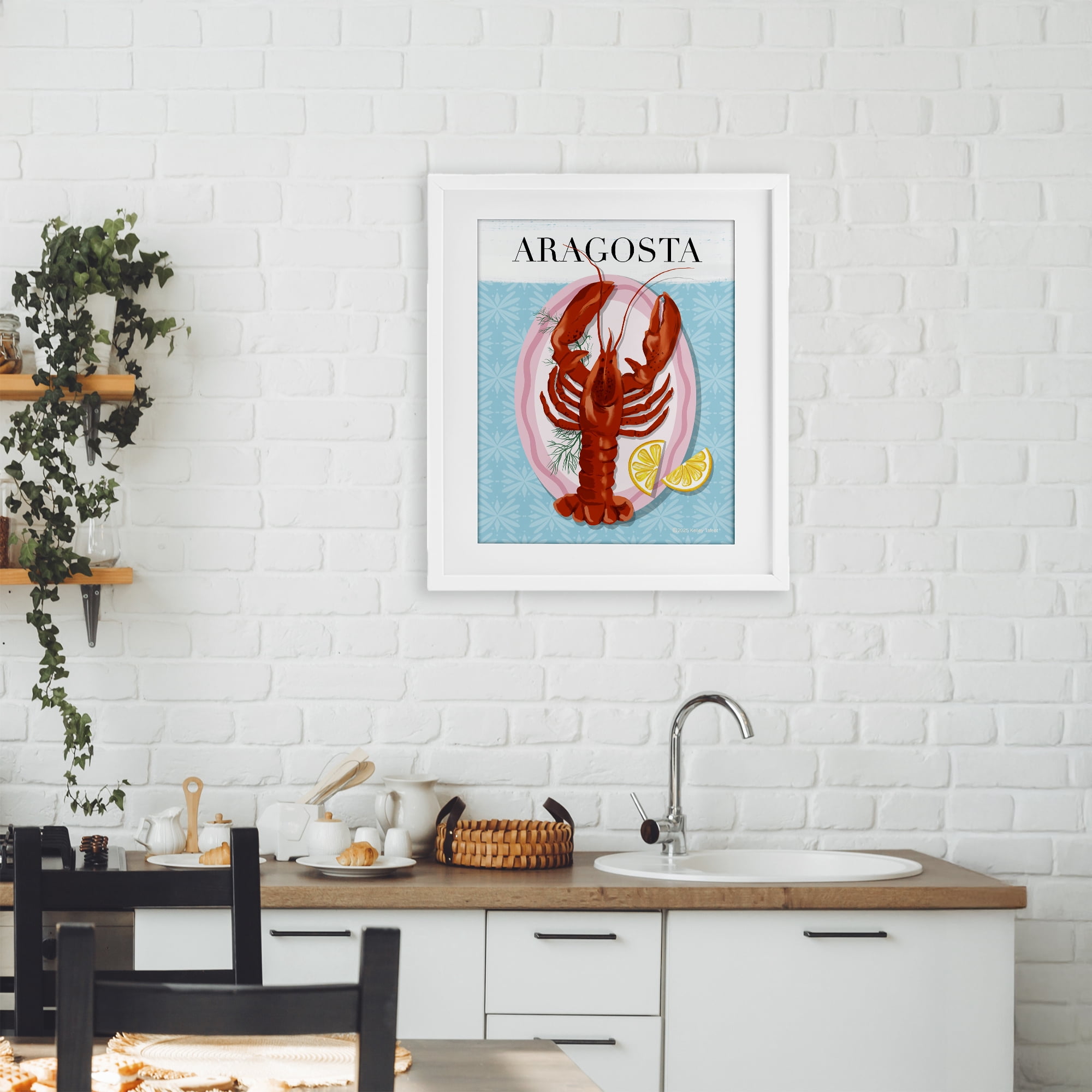 Stupell Industries Aragosta Lobster Dish White Framed Print Under Glass, design by Kelley Talent
