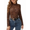 thumbnail image 3 of Women'S Leopard Print Top Long Sleeve Fitted Tee Going Out Cheetah Top Shirt Dark Brown XL, 3 of 9