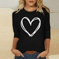 thumbnail image 1 of Ailaofu T-Shirts de la Saint-Valentin à Manches 3/4 Col Rond pour Femmes avec Imprimé Cœur Graphique, 1 of 5