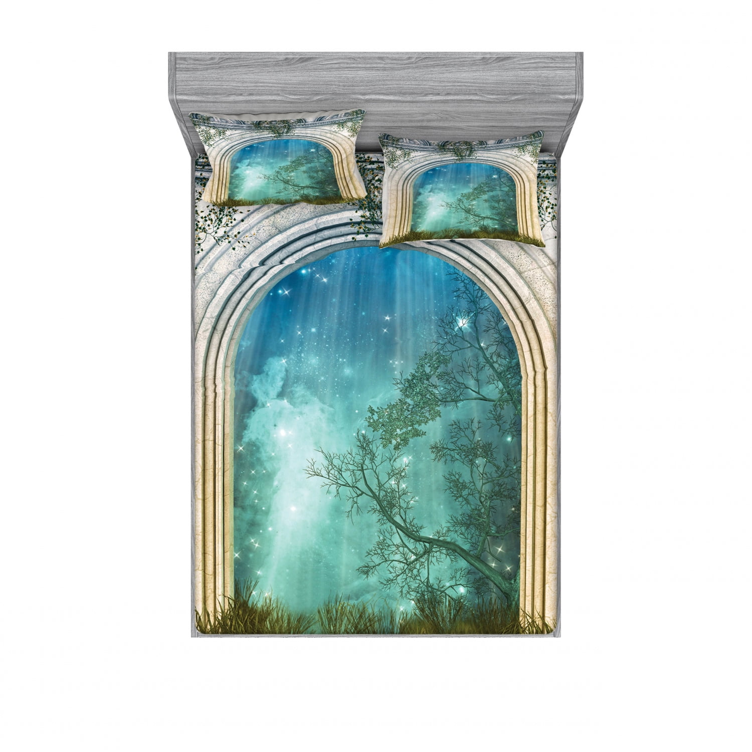 Mystic Bedding Set with Sheet & Covers, Magic Curved Door in the Forest Mystic Mysterious