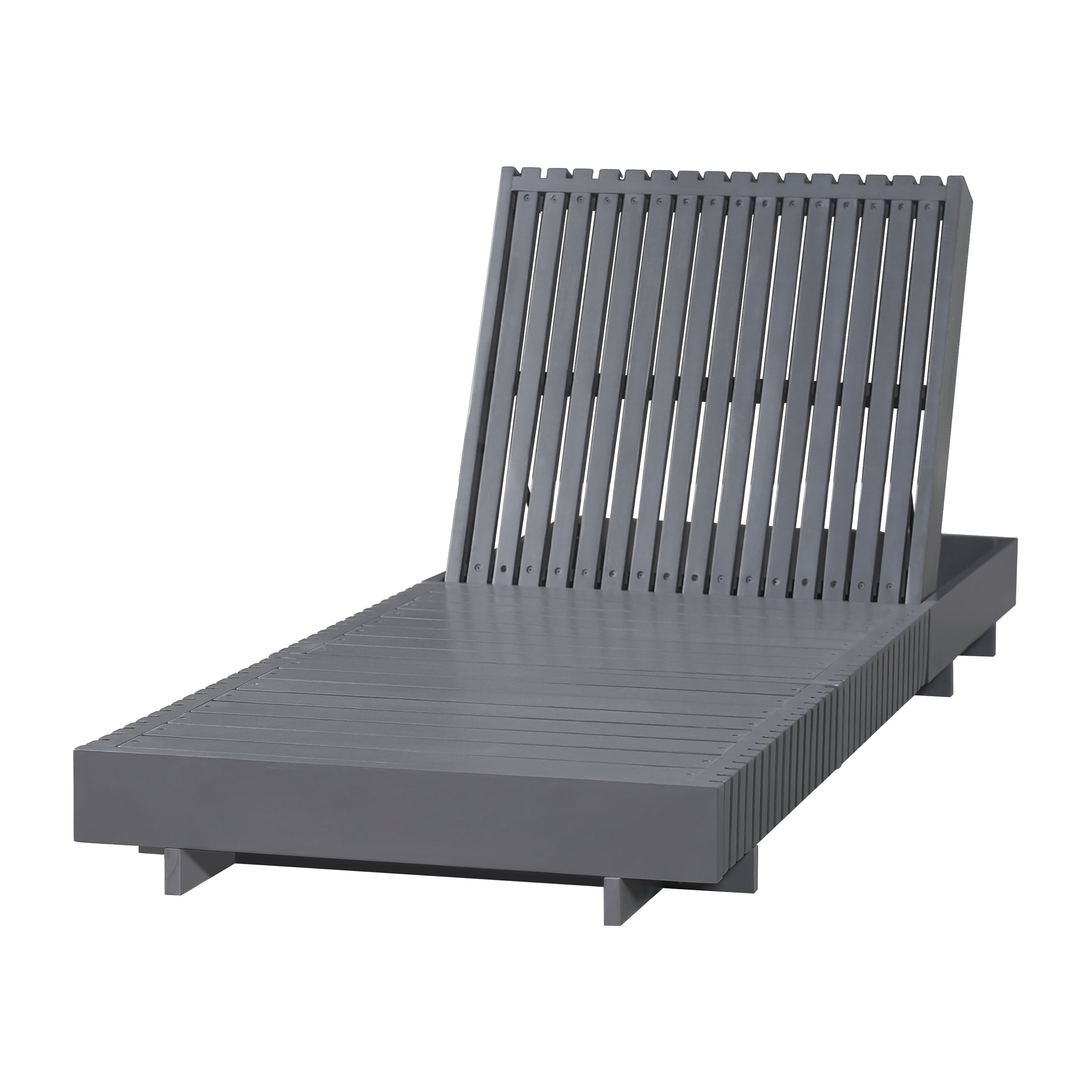Chaise Lounge, Outdoor Dark Gray Acacia Solid Wood Adjustable Lounge for Patio Deck Garden, Dark Gray