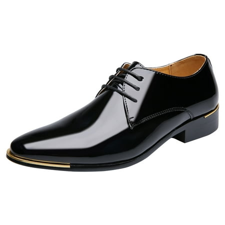 

Santimon Men Dress Derby Shoes Lace Up Pointed Plain-toe Casual Business Formal Shoes Black 7 US