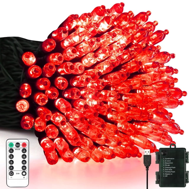 Luces de Cadena Tcamp 10m 100 LED Rojas con Batería y Control Remoto
