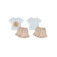 thumbnail image 3 of Qmyliery Baby Toddler Girl Easter Outfit Bunny Embroidery Short Sleeve T-shirts Plaid Ruffle Shorts 2 Piece Summer Set, 3 of 10