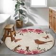 thumbnail image 4 of Pink Roses Birds Vintage 3ft Area Rug, Spring Floral Butterflies Washable Non-Slip Small Round Rugs for Entryway Bedroom Kitchen, Soft Circle Carpet for Dining Room, Playroom Nursery Rug, 4 of 9
