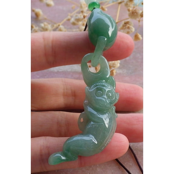 Certified Green Burma 100% Natural A Jade jadeite Pendant Monkey Peach Coin W Ring 658878 TN