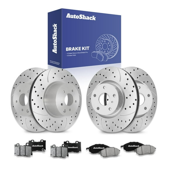 AutoShack Front Vented & Rear Vented Drilled & Slotted Silver Zinc Coated Brake Rotors   Ceramic Pads 12-PC Brake Kit Replacement for 2009-2017 Nissan 370Z SilverShield Pro