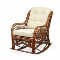 Malibu Rocking Handmade Lounge Chair ECO Natural Wicker Rattan Colonial (Light Brown Color) with Cream Cushion