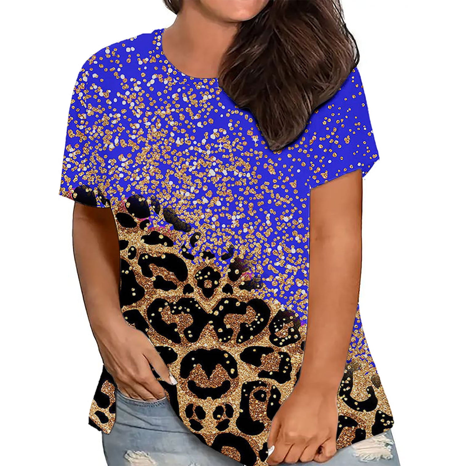Tシャツ・カットソー Women's Cutout Lip Top 47AB208 YAS 47AB208YAS ZZwxWA Fashion Leopard Print Womens Tops Plus Size Short