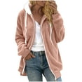 thumbnail image 6 of Busydd Womens Fleece Jacket Solid Color Long Sleeve Womens Winter Coat Casual Warm Hooded Womens Fleece Zip Up Jacket with Pockets L, 6 of 9