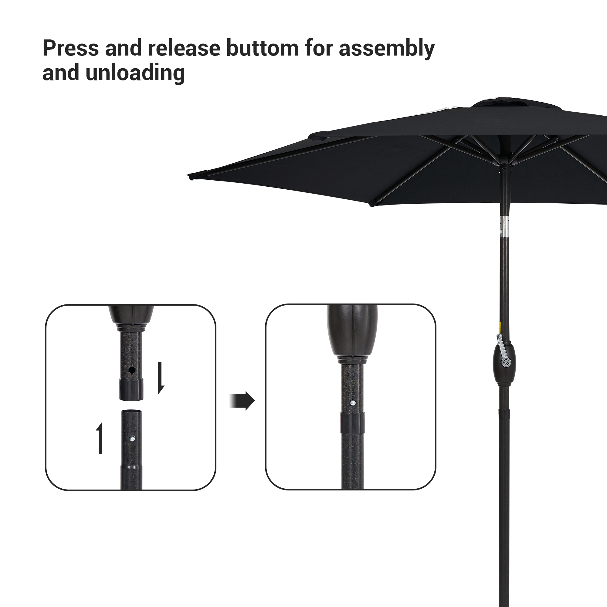 Sonerlic 7.5ft Round Outdoor Patio Shade Umbrella with Steel Frame Garden,Poolside and Deck, Black