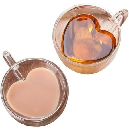 

i Kito Clear Heart Glass Mug with Handles Borosilicate Glass Mugs Heart Shape 2pack 180ml