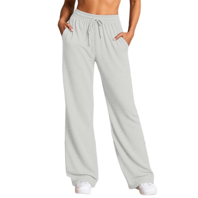 Pantalones casuales con cordón en la cintura para mujer: pantalones de poliéster de corte holgado para estar cómoda todo el día