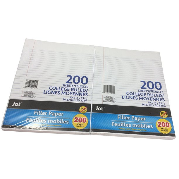 LooseLeaf Ruled Filler Notebook Paper, 400 Sheets (College Ruled) By JOT