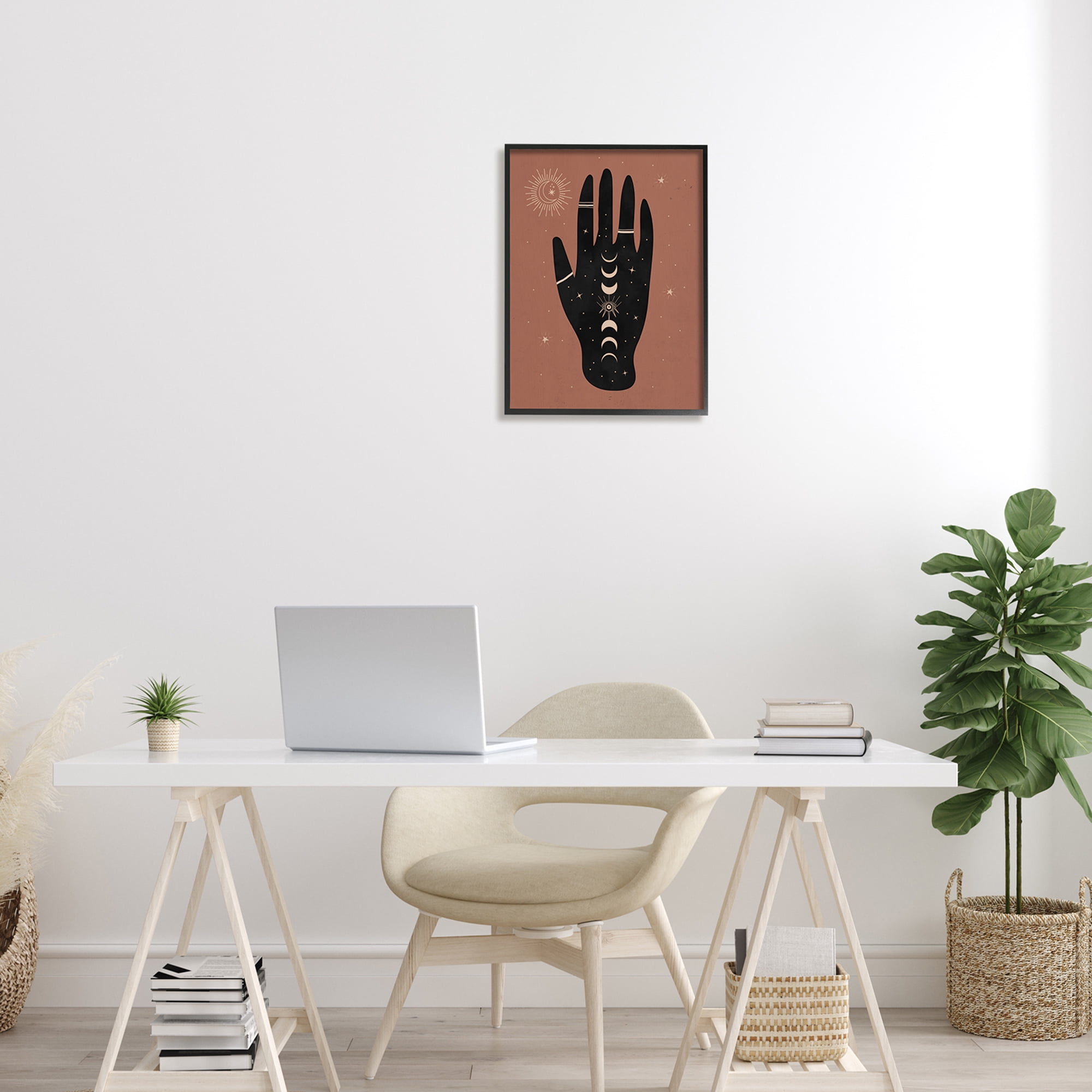 Nina Blue Astral Bohemian Chic Hand Lunar Phases Gold Tattoo 16 in x 20 in Framed Painting Art Print, by Stupell Home Décor