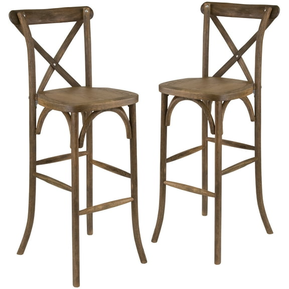 Flash Furniture 2 Pack HERCULES Series Dark Antique Wood Cross Back Barstool