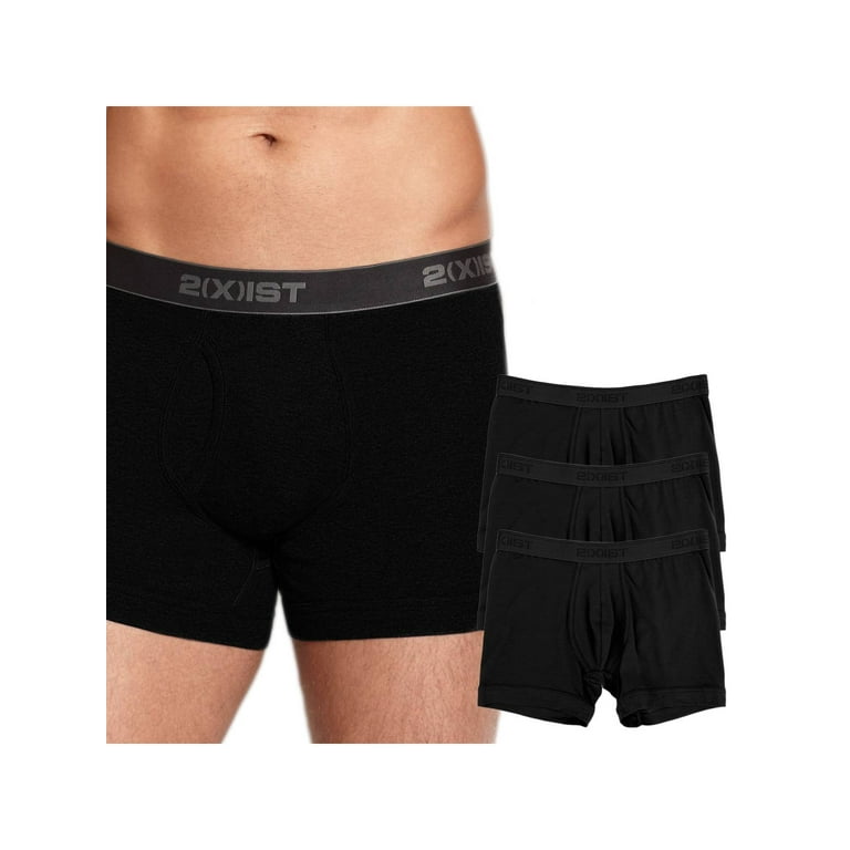 2(x)ist 3 Pack Essential Men’s Boxer Briefs 100% Cotton Seamless Underwear,  Black, Size Small
