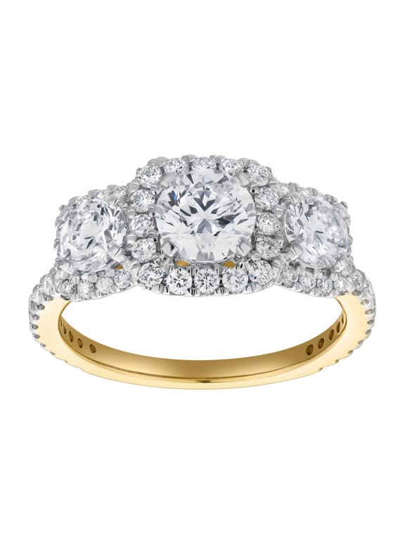 Regalia 14K Gold Round Cut Lab Grown Diamond Halo Trinity Ring - 2 ct