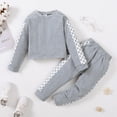 thumbnail image 3 of 18 Months Toddler Baby Girls Clothes Baby Girls Outfits 18-24 Months Baby Girls Long Sleeve Round Neckline Solid Color Top Pants 2PCS Set Gray, 3 of 8