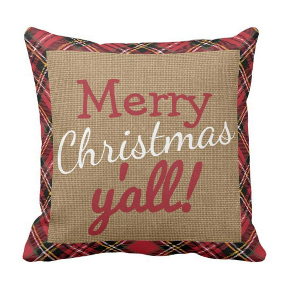 BPBOP Christmas Southern Y'All Plaid Burlap Pillowcase Throw Pillow ...