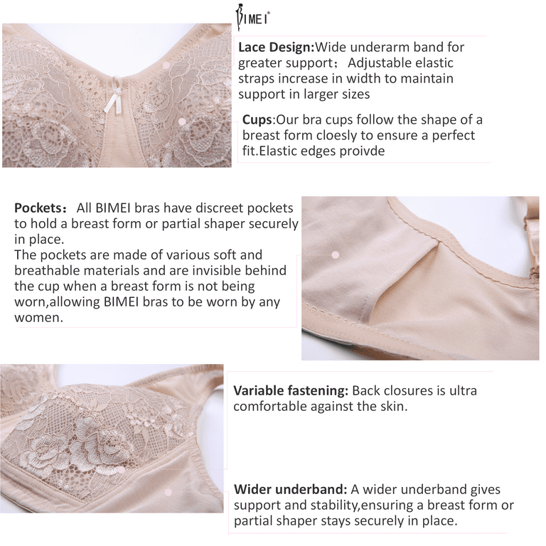 BIMEI Women's Mastectomy Bra with Pockets for Breast Prosthesis Wire Free  Pocketed Everyday Bra for Everyday Bra 0138,Beige,36C 