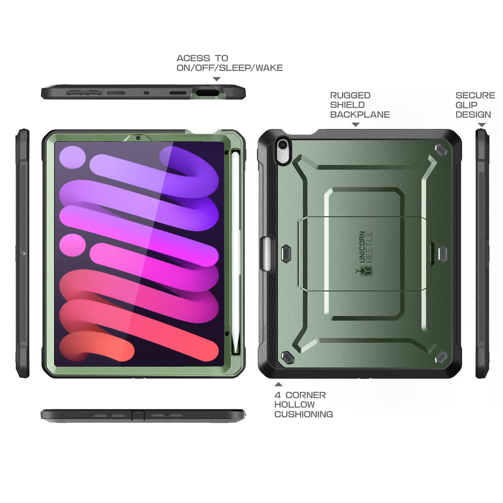 SupCase Unicorn Beetle Pro - Protective case for tablet - rugged - MagSafe compatibility - polycarbonate, thermoplastic polyurethane (TPU) - dark green - 8.3" - for Apple iPad mini (6th generation)