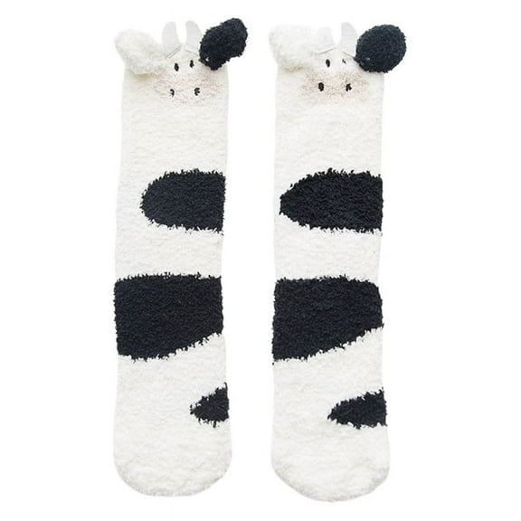 Milue Fuzzy Socks for Women Cartoon Animal Ears Winter Warm Coral Fleece Floor Socks