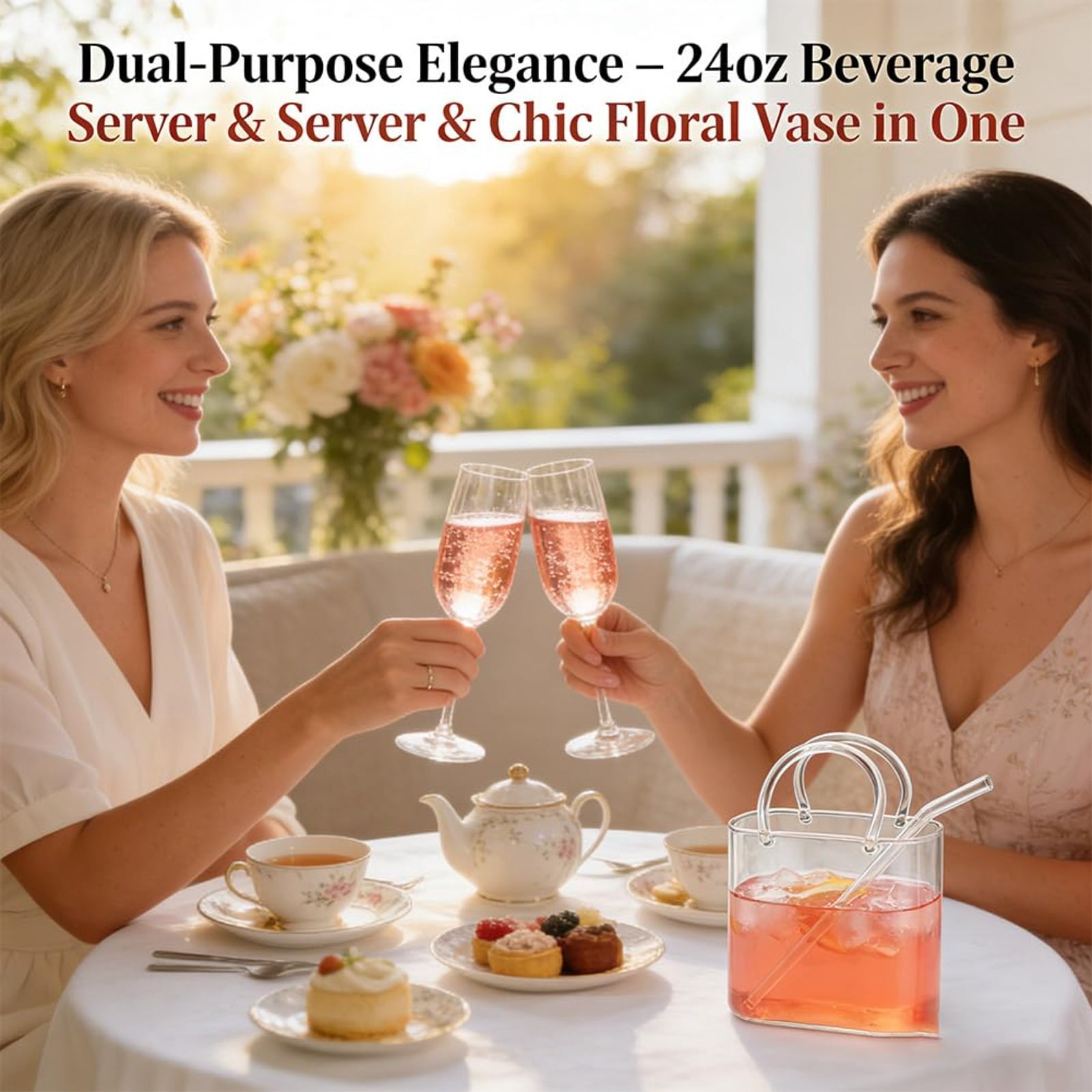 Glass Purse for Drinks - 26oz Unique Handbag-Shaped Wine Glass, Creative Cocktail Cup & Flower Vase, Fun Party Gift for Women (Clear)
