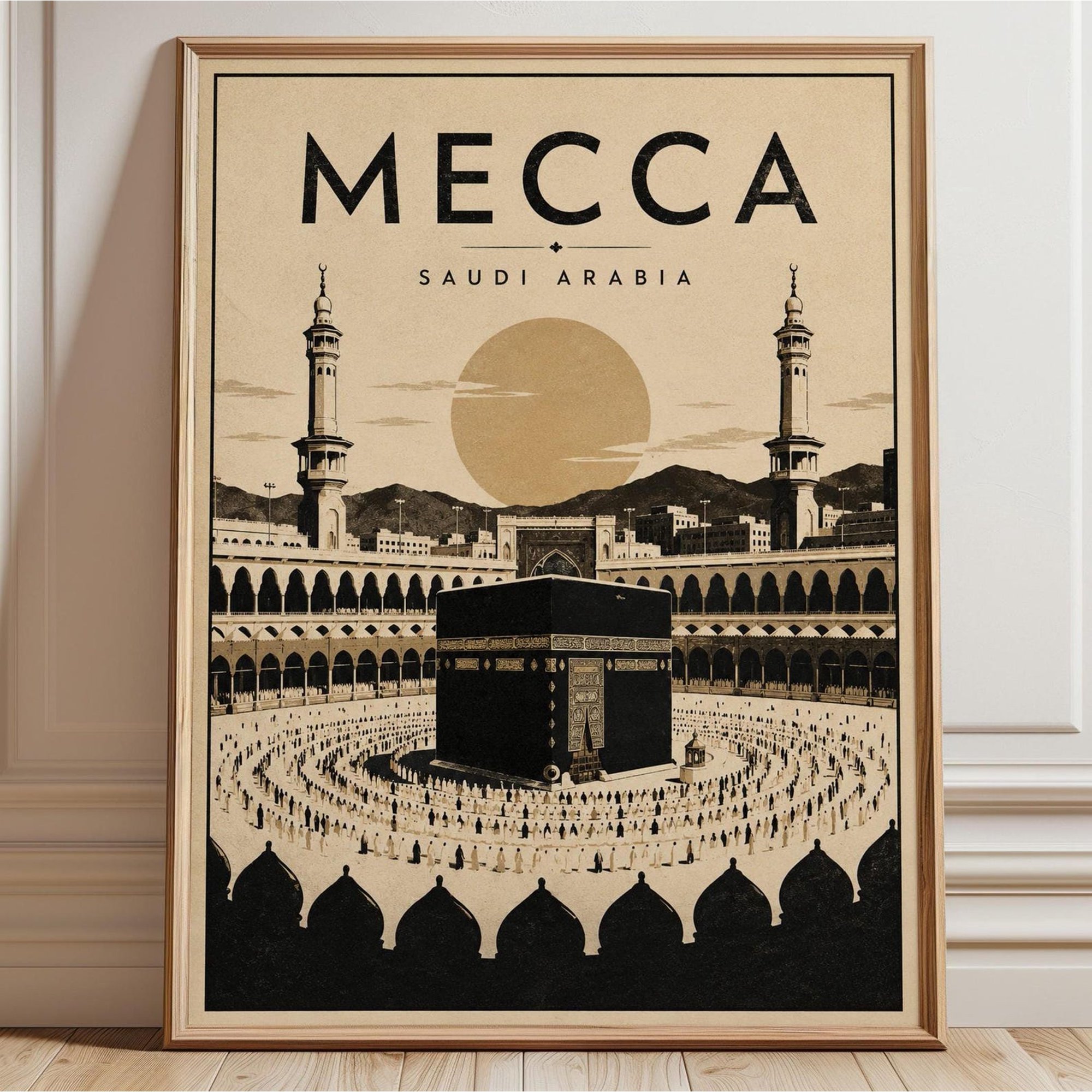 Mecca Travel Poster, Saudi Arabia Wall Art, Vintage Islamic Print, Kaaba Art, Muslim Home Decor, Religious Travel Artwork Unframed