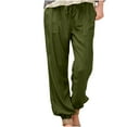 thumbnail image 1 of VEKDONE Pantalon Long en Coton et Lin pour Femmes Vert Armée G, 1 of 6