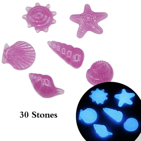 30pcs/Bag DIY Home Decor Luminous Sea Conch Shell Starfish Colorful Glow in Dark Pebbles Rocks Stone for Aquarium Fish (Best Way To Clean Fish Tank Rocks)