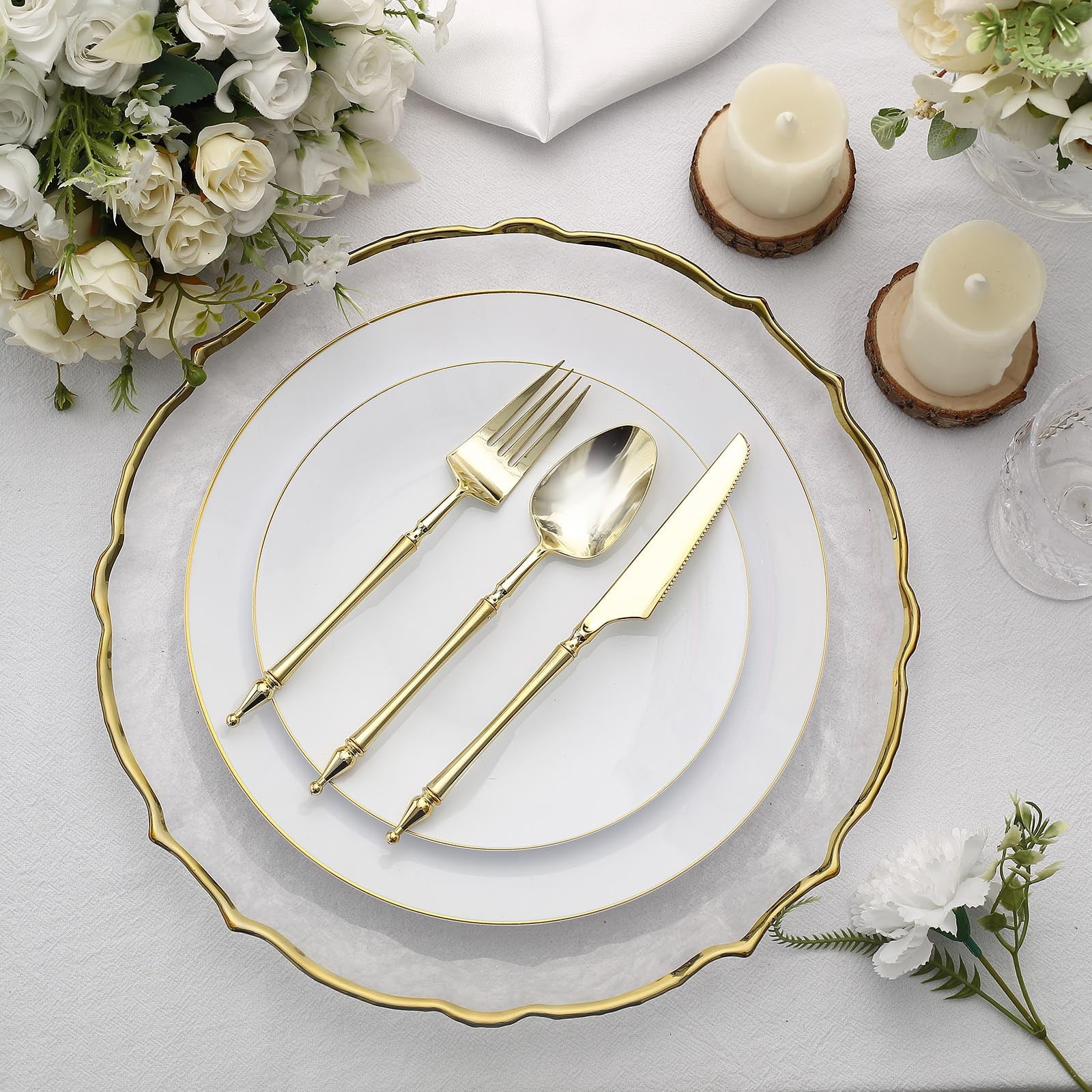 Efavormart 24 Pack | Gold Glittered European Plastic Utensil Set With ...