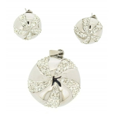 - Edforce Stainless Steel Swirl Ball Cubic Zirconia Pendant Swirl Earrings Necklace Jewelry Set, N: 45+5cm