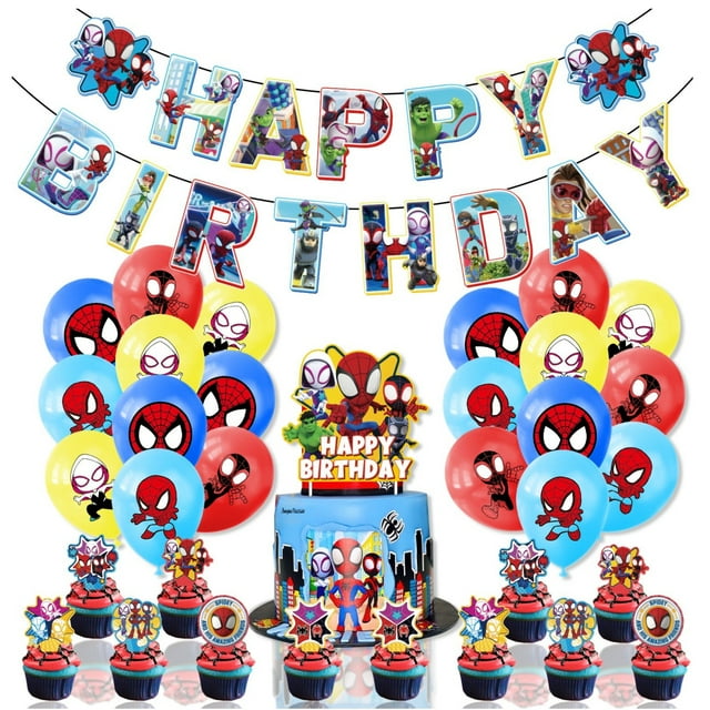 Globos de Látex y Adornos Colgantes Decorativos para Cumpleaños Alusivos a Spidey y Sus Amigos
