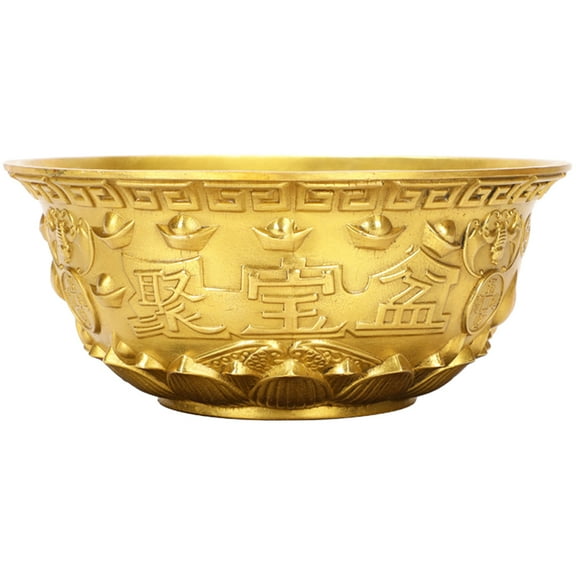 Gold Bowl Feng Shui Decor Chinese Brass Treasure Bowl Bowl Tabletop Decor